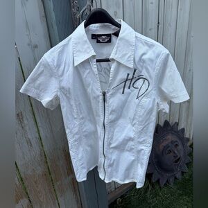 Harley-Davidson White Zip-Up Shirt